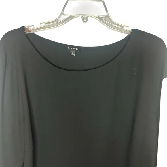 Talbots black bell sleeve blouse tie cuffs trim detail size large - Picture 10 of 11